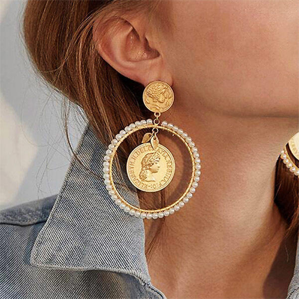 

Hollow Out Circle Coin Beading Earrings, Gold, 480540