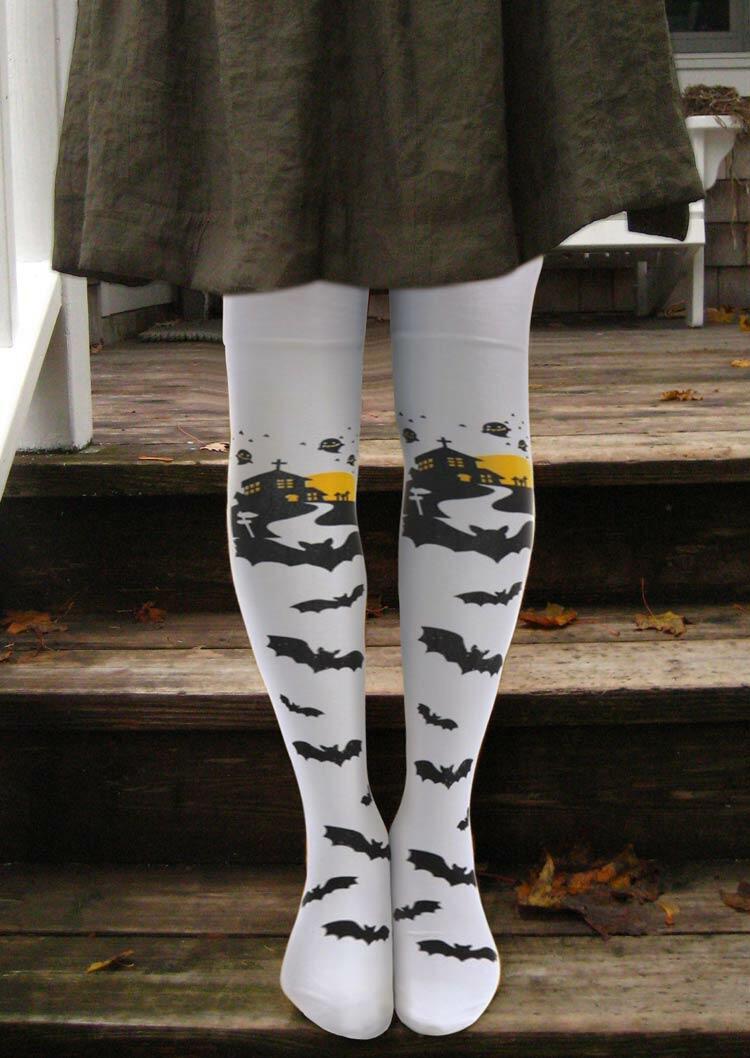 

Halloween Bat Thigh-High Socks, Orange;white, 481753