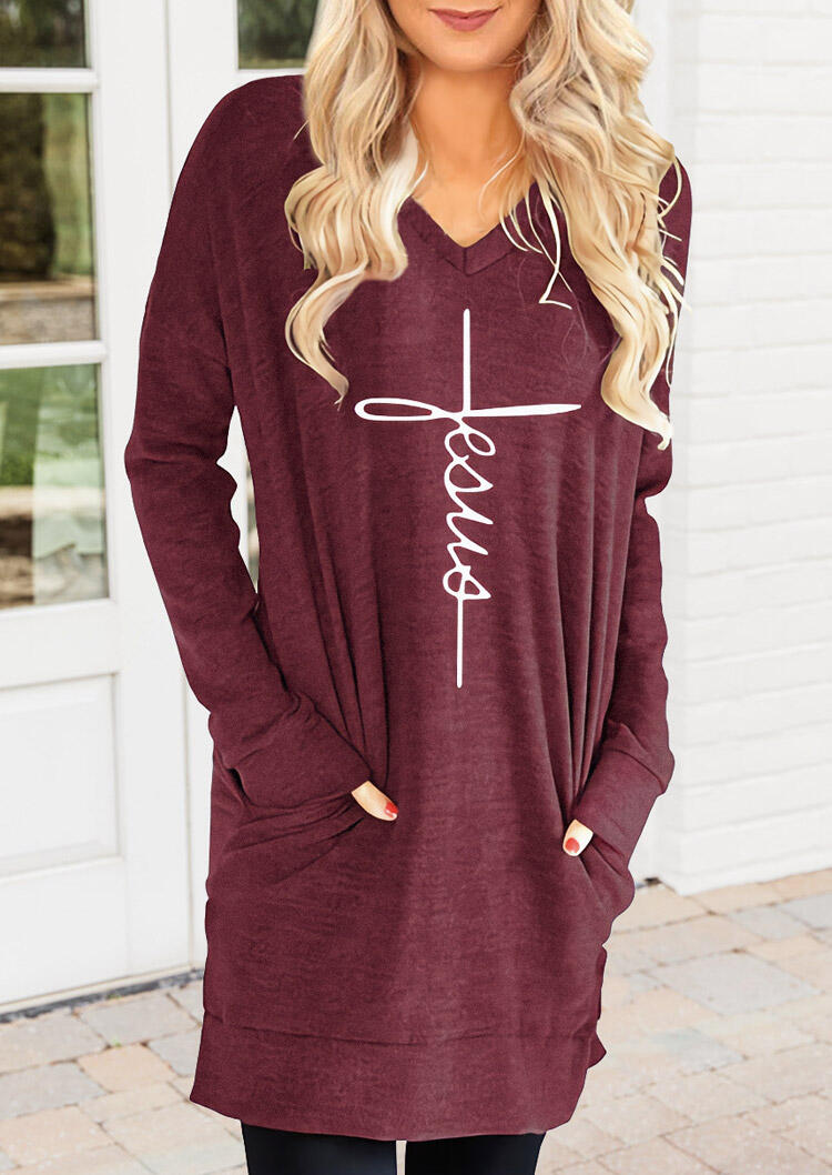 

Jesus Pocket Long Sleeve Blouse - Burgundy, 482006