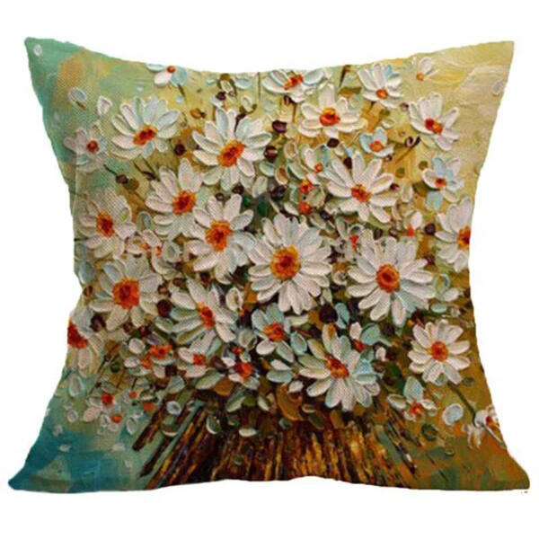 

Daisy Oil Painting Linen Pillowcase without Pillow, Pattern1;pattern2, 482764