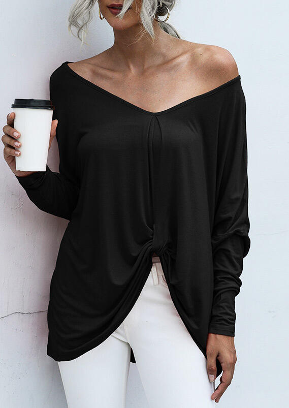 

V-Neck Ruffled Asymmetric Blouse - Black, 482794