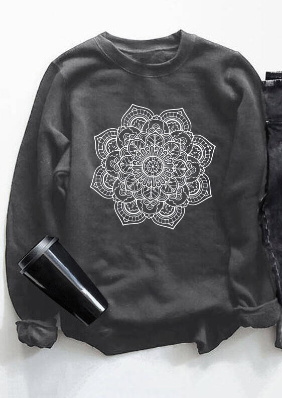 

Sweatshirts Mandala Floral O-Neck Sweatshirt in Dark Grey. Size
