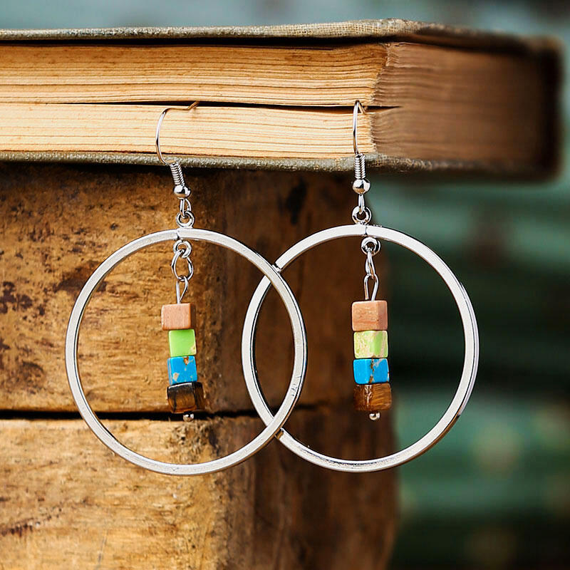 

Colorful Turquoise Round Pendant Earrings, Silver, 482488