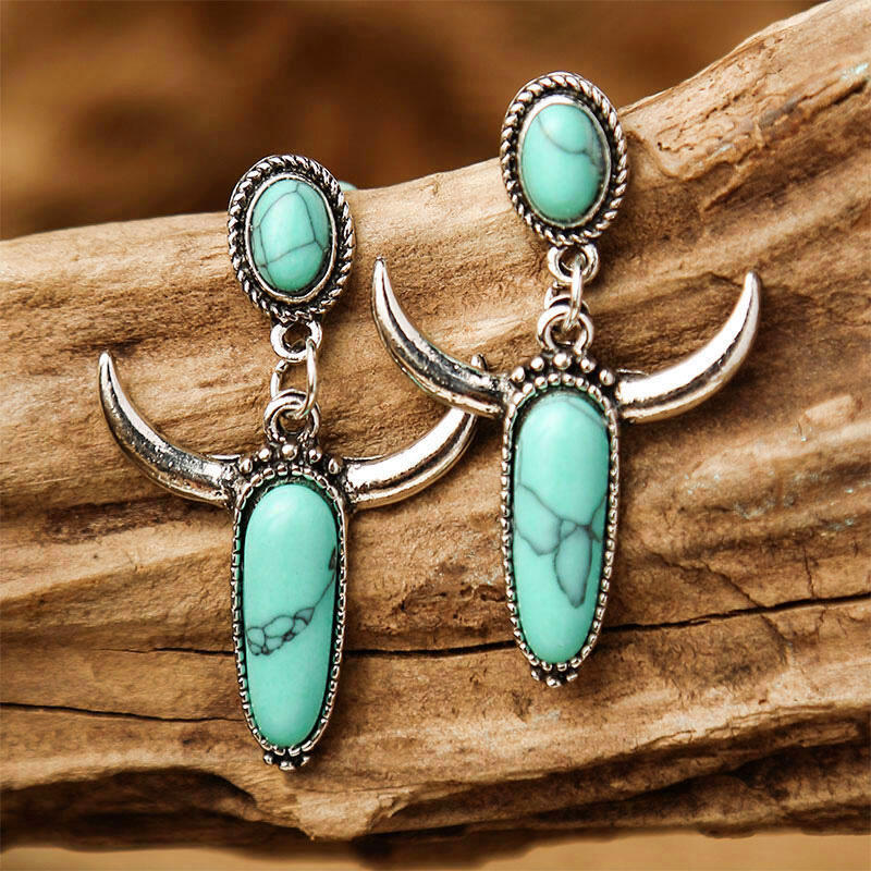 

Creative Turquoise Horn Alloy Earrings, Cyan, 482493