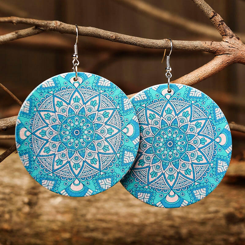 

Vintage Geometric Mandala Paisley Earrings, Red;lake blue, 482700