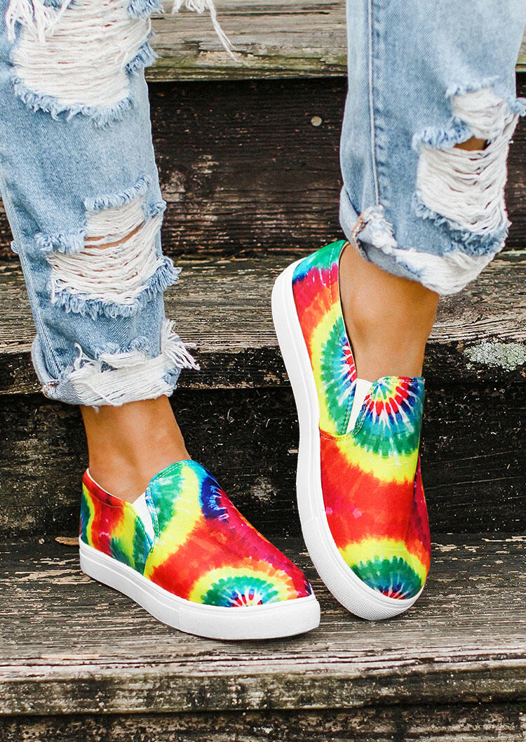 

Tie Dye Slip On Round Toe Flat Sneakers, Multicolor, 482772