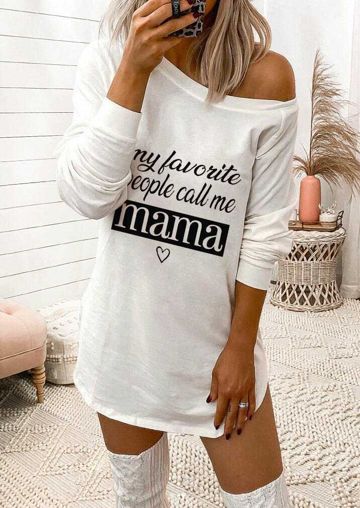 

Mini Dresses My Favorite People Call Me Mama Heart Mini Dress in White. Size