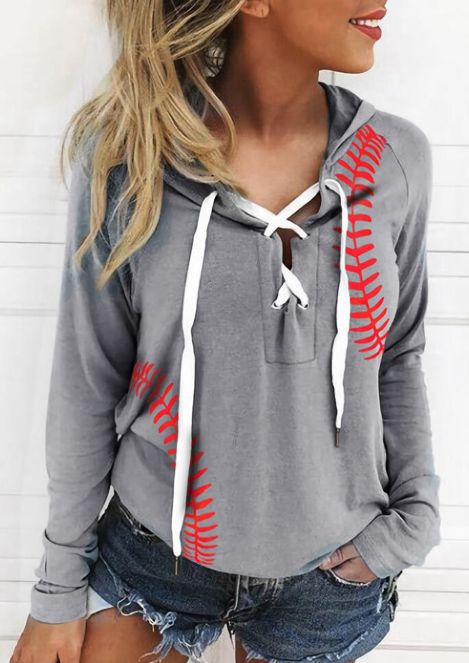 Какие кофты сейчас в моде женские Купить Baseball Lace Up Hoodie - Gray 483173 Fairyseason в каталоге интернет-маг