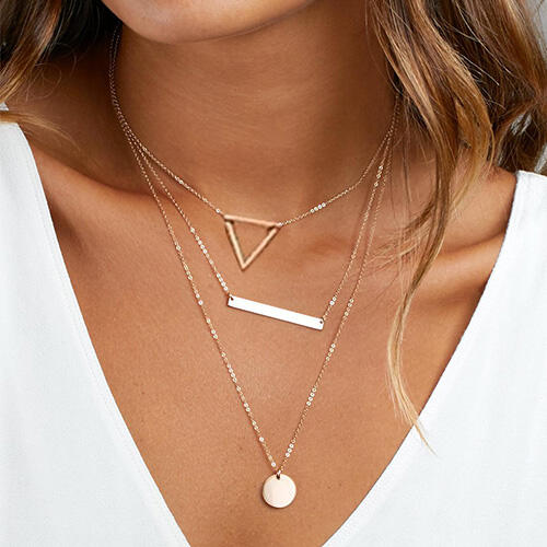 Geometric Hollow Out Triangle Multi-Layered Pendant Necklace