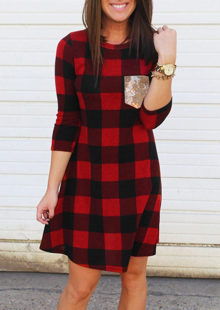 

Mini Dresses Buffalo Plaid Sequined Pocket Mini Dress in Plaid. Size