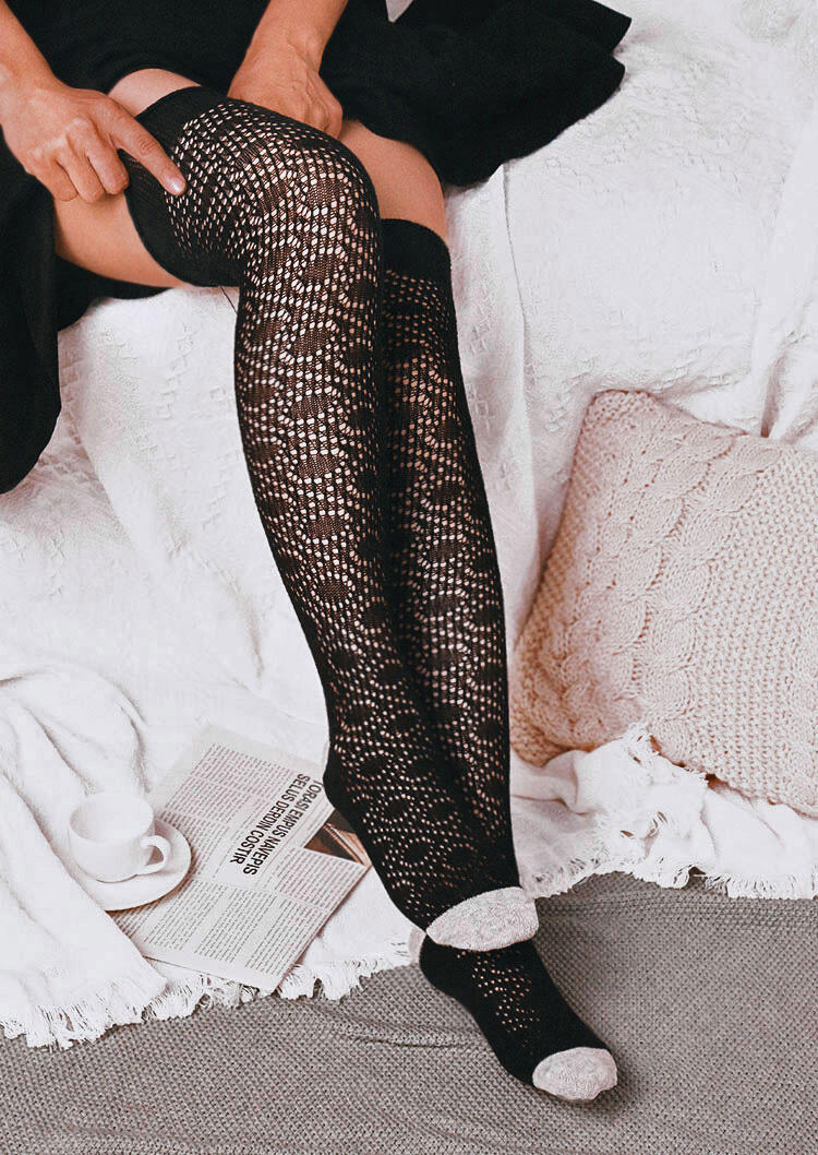 

Knee-High Socks Color Block Thigh-High Socks in Light Coffee. Size