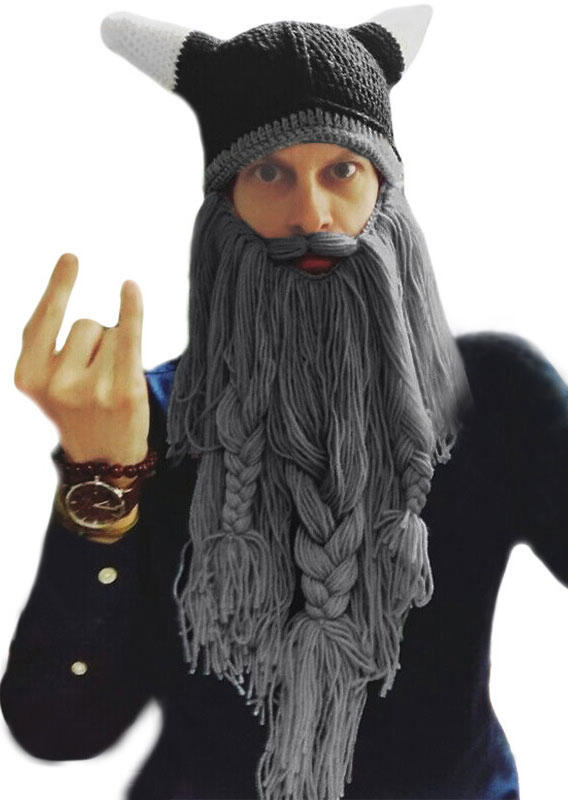 

Hats Halloween Winter Warm And Windproof Viking Beard Beanie Hat in Brown. Size