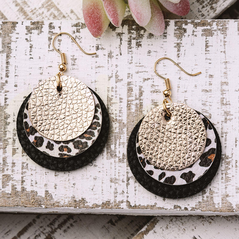 

Leopard Three-Layered PU Leather Earrings, Gray;leopard, 483116