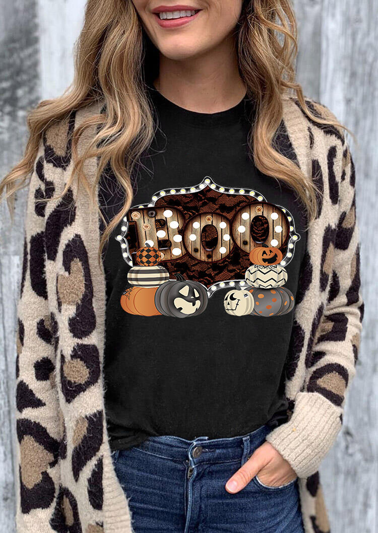 

Tees T-shirts Halloween Boo Pumpkin Face Bat T-Shirt Tee in Black. Size