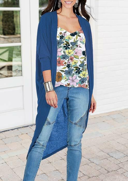 

Cardigans Batwing Sleeve Asymmetric Long Cardigan in Blue. Size