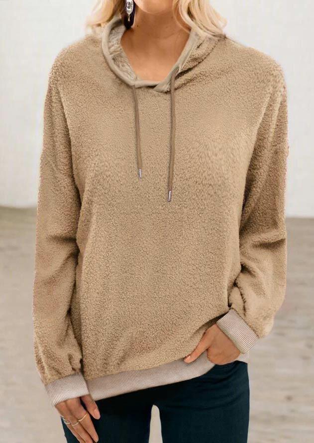 

Hoodies Long Sleeve Drawstring Casual Hoodie in Light Khaki. Size