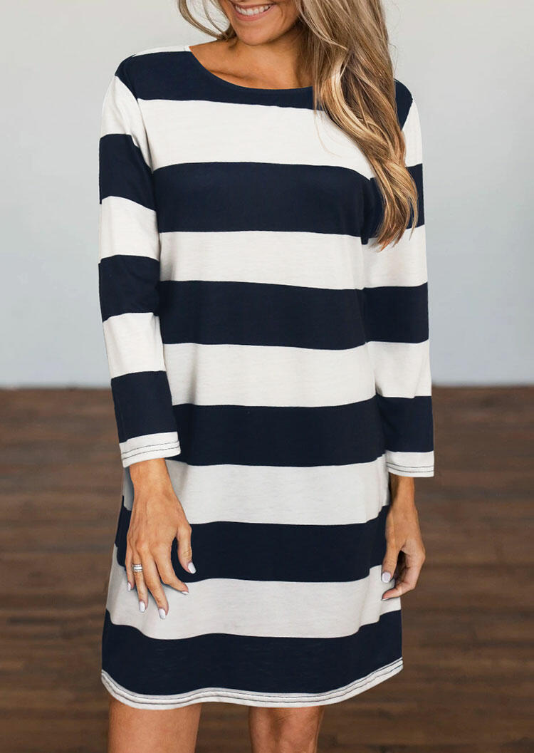 

Striped Long Sleeve Mini Dress, Stripe, 482774
