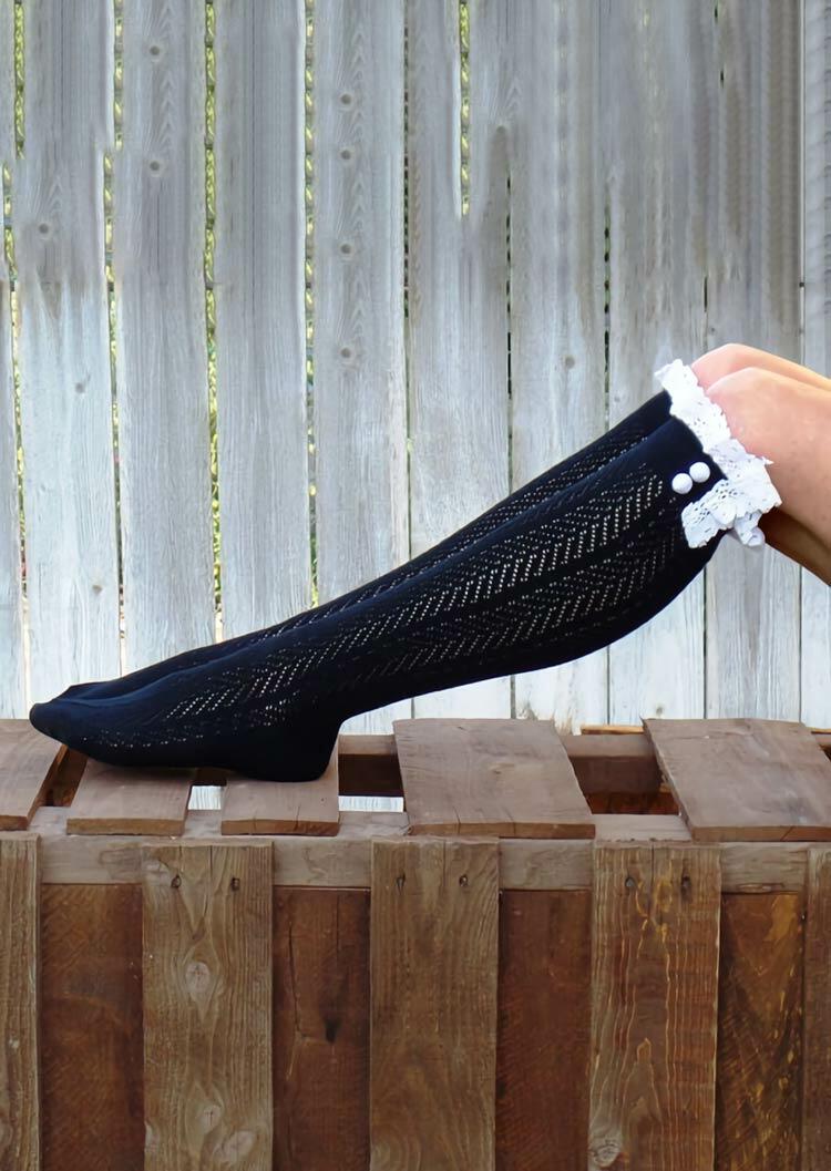 

Socks Lace Splicing Hollow Out Over Knee Warm Socks in White. Size