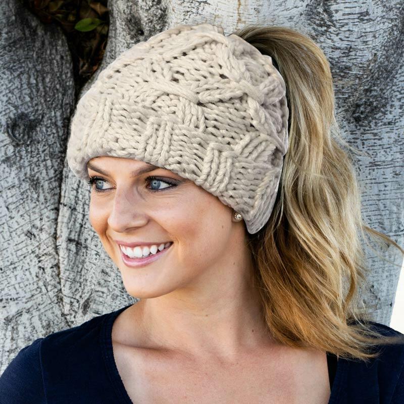 

Winter Warm Stretch Bun Beanie Knitted Hat, Yellow;beige, 482864