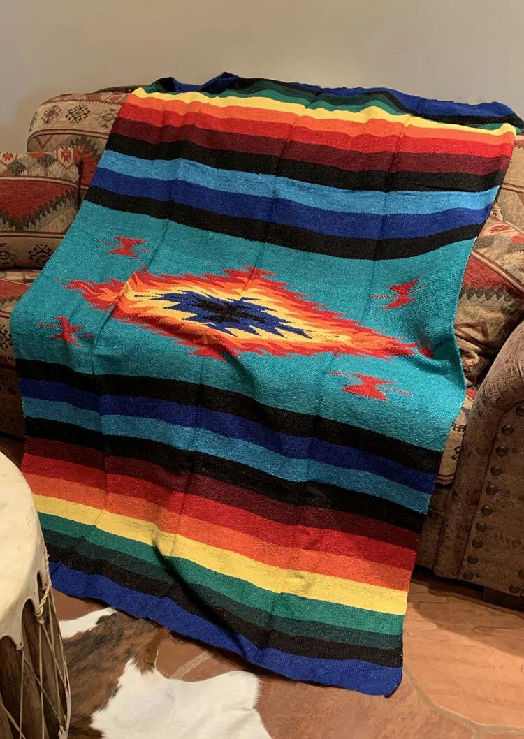 

Blanket Aztec Geometric Colorful Striped Blanket in Multicolor. Size