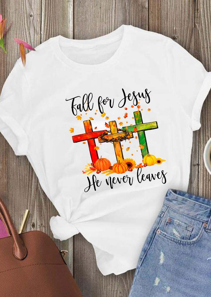 

T-shirts Tees Maple Leaf Pumpkin Cross Sunflower Fall For Jesus T-Shirt Tee in White. Size: ,M