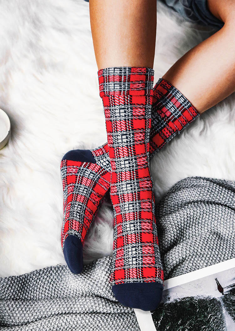 Christmas Plaid Splicing Winter Warm Socks