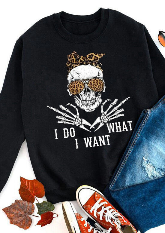 

Sweatshirts Halloween I Do What I Want Leopard Skull Pullover Sweatshirt in Black. Size