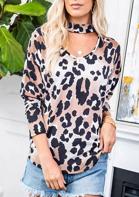 

Leopard Long Sleeve Blouse with Choker, 483493