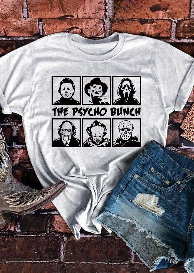 

Halloween Horror Movie The Psycho Bunch Graphic T-Shirt Tee - White, 483500