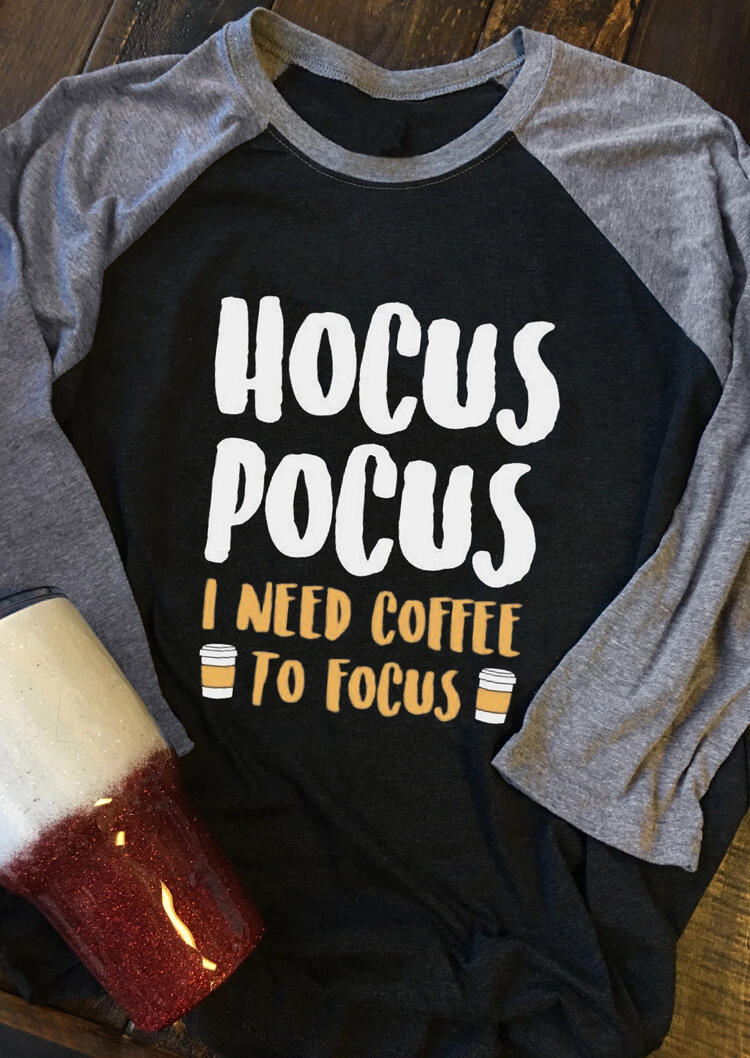 Halloween Hocus Pocus I Need Coffee To Focus T-Shirt Tee - Black