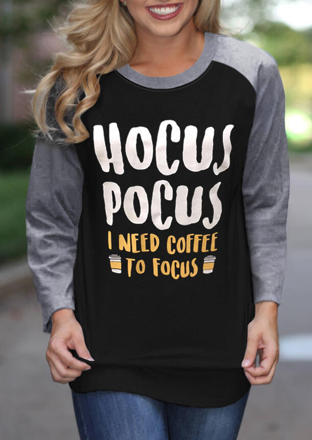 Halloween Hocus Pocus I Need Coffee To Focus T-Shirt Tee - Black