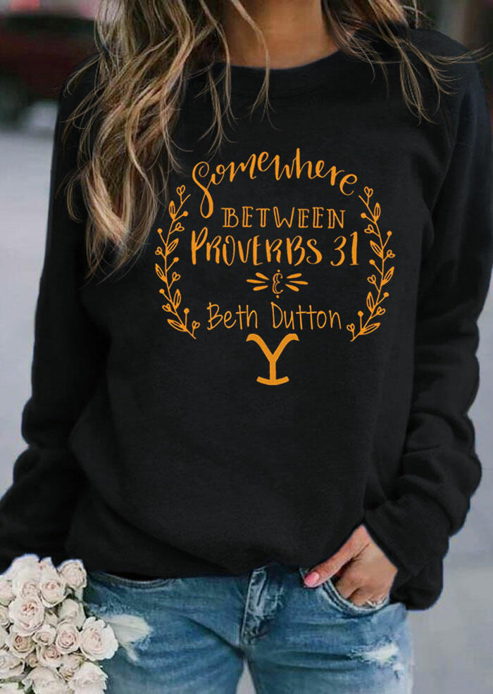 

Yellowstone Letter O-Neck Pullover Sweatshirt - Black, 483902