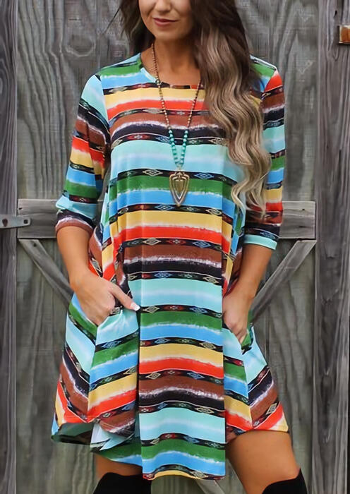 

Serape Striped Aztec Geometric Western Cowgirl Mini Dress, Multicolor, 483915