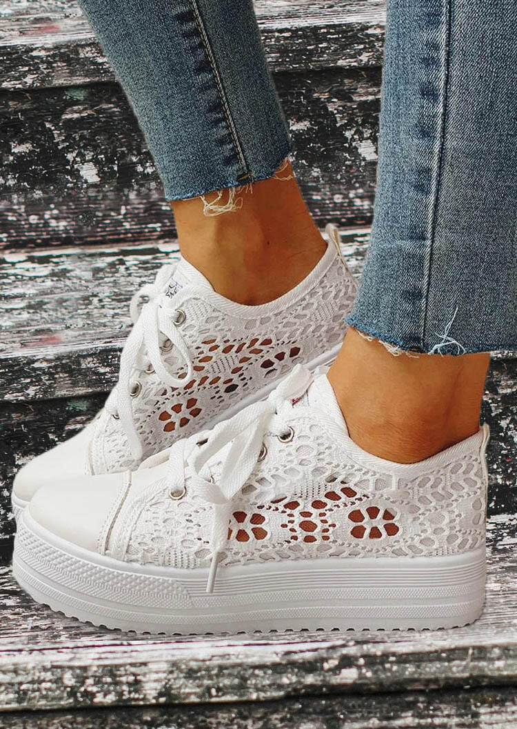 Lace Hollow Out Round Toe Platform 