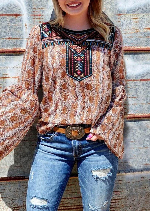 Snake Geometric Ethnic Style O-Neck Blouse