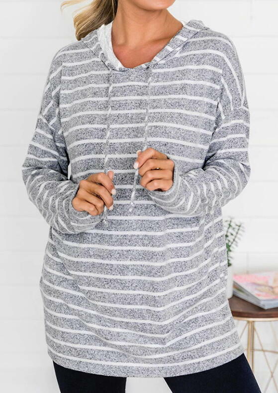 

Hoodies Striped Drawstring Slit Loose Hoodie in Dark Grey. Size