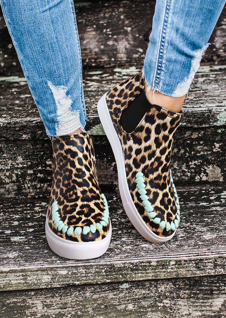 

Sneakers Leopard Stitching Slip On Flat Round Toe Sneakers in Leopard. Size: ,38,39,40,41