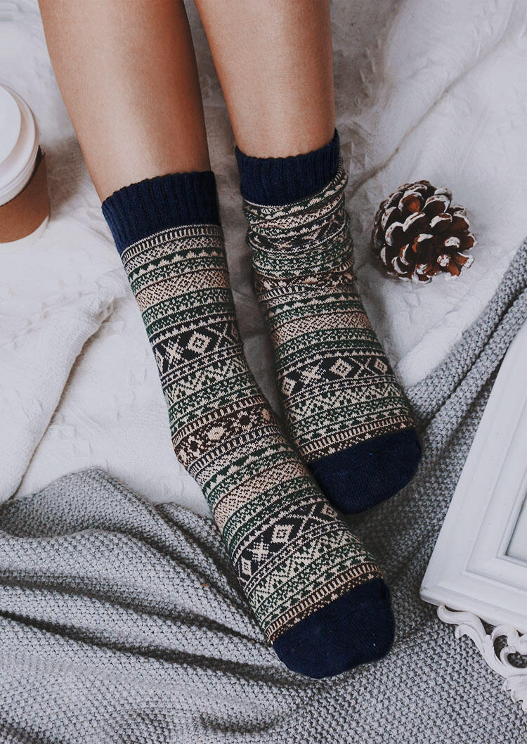 

Vintage Geometric Casual Warm Socks, Navy blue;coffee, 483498