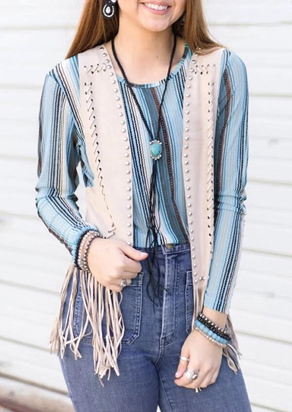 

Striped O-Neck Long Sleeve Blouse, Stripe, 483594