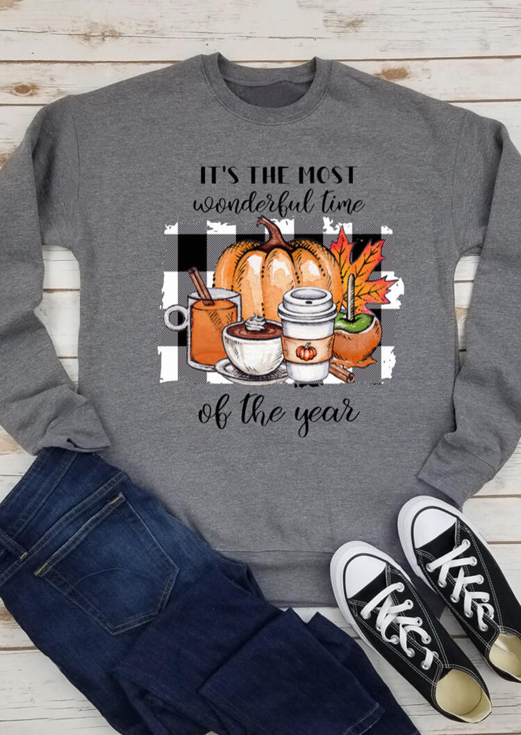 

Thanksgiving Pumpkin Maple Leaf Plaid Letter Sweatshirt - Gray, 483739