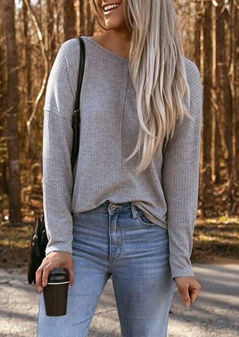 

Blouses Criss-Cross Open Back Twist Hollow Out Blouse in Gray. Size