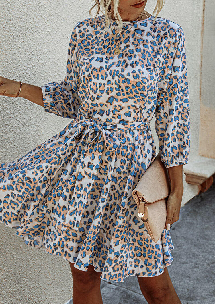 

Mini Dresses Leopard Ruffled Hollow Out Mini Dress in Leopard. Size