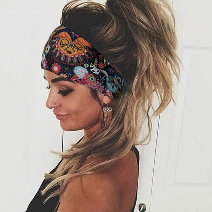 

Bohemian Geometric Floral Wide Stretchy Headband, Orange;red, 483947