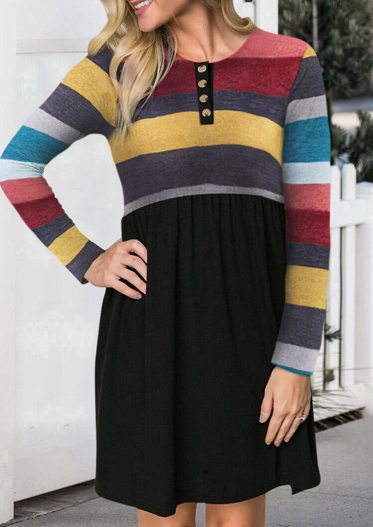 

Mini Dresses Colorful Striped Ruffled Button Mini Dress in Black. Size: S,M,,XL