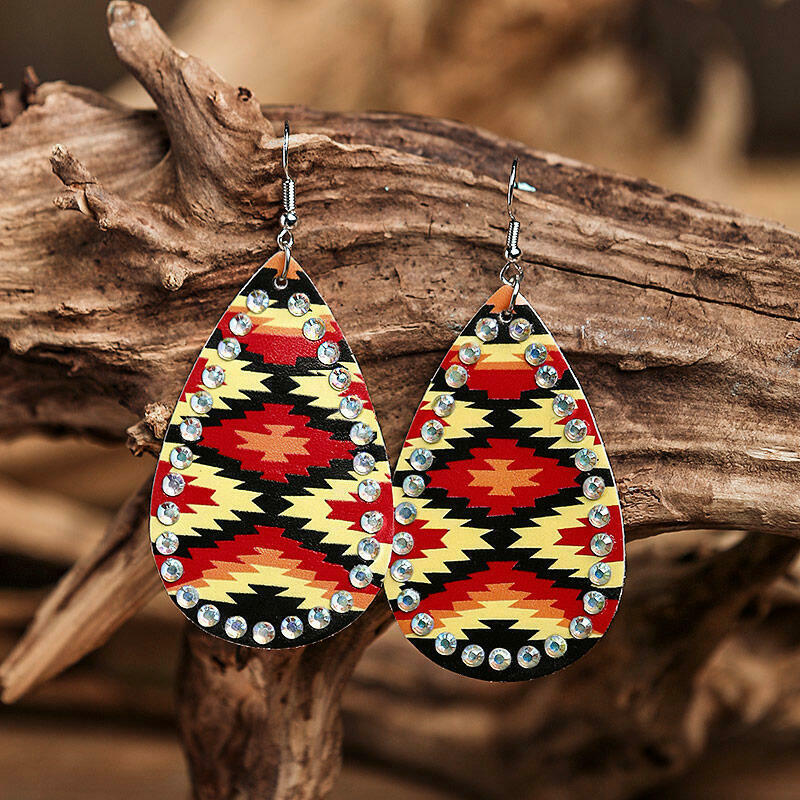 

Aztec Geometric Rhinestone Water Drop PU Leather Earrings, Multicolor, 475755