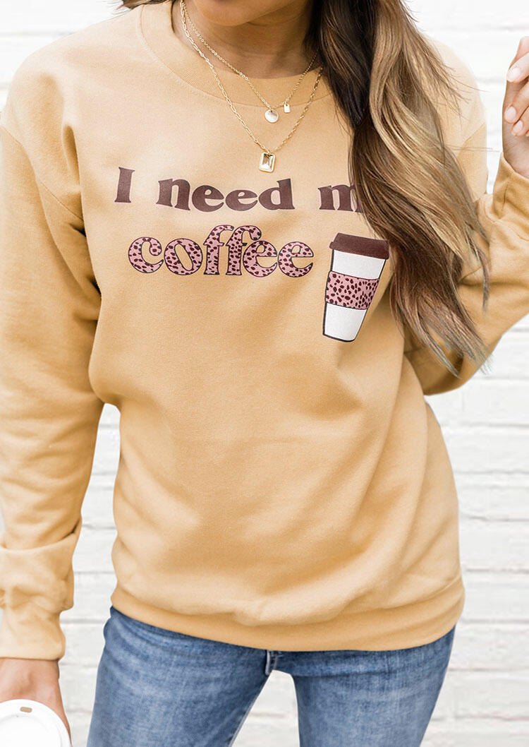 

I Need My Coffee Graphic Pullover Sweatshirt - Light Yellow, 482882