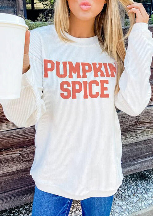 

Pumpkin Spice Long Sleeve O-Neck Sweatshirt - White, 483811