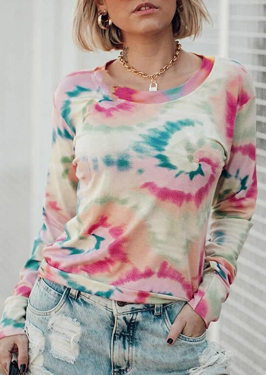 

Blouses Swirl Tie Dye O-Neck Blouse in Multicolor. Size