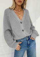 Button Batwing Sleeve Knitted V-Neck Sweater Cardigan
