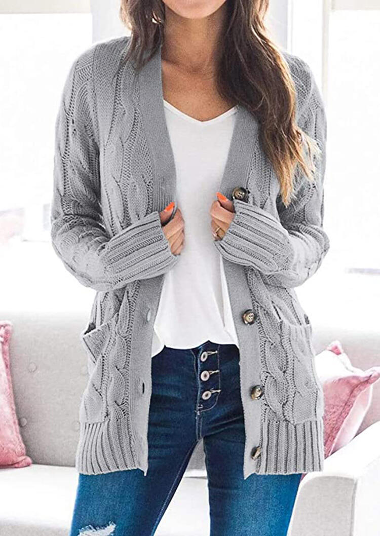 

Button Pocket Long Sleeve Knitted Sweater Cardigan - Gray, 484000